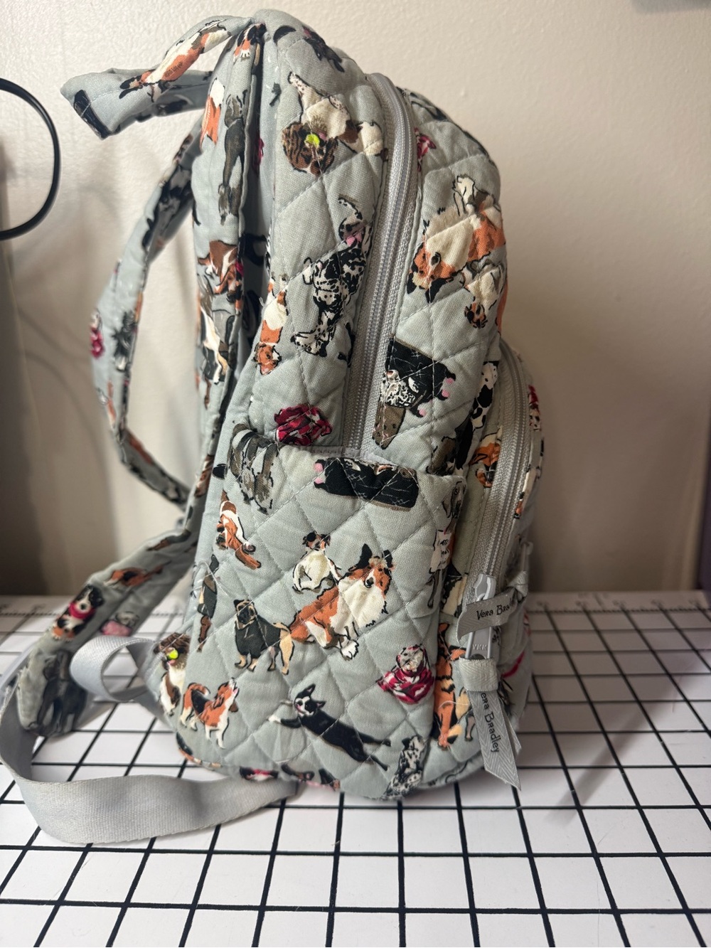 Vera Bradley Quilted Dog Print Mini Backpack in Light Gray - Picture 2 of 6